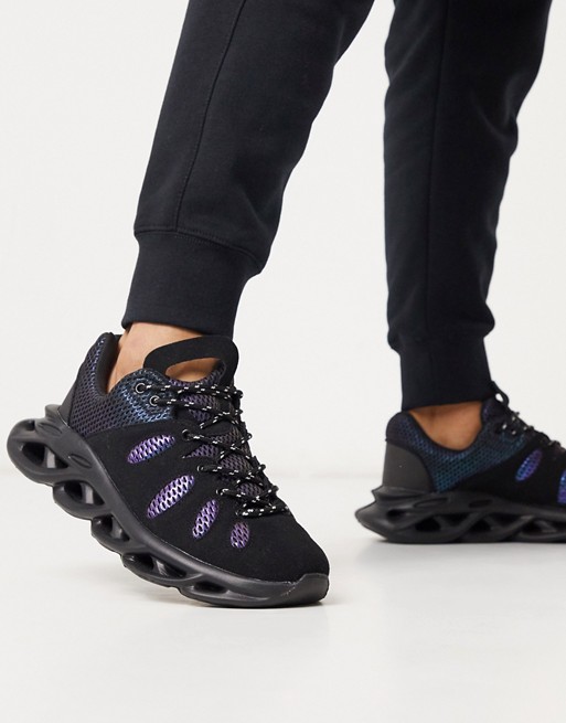 boohooMAN iridescent mesh chunky sole trainer in black
