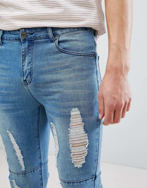 boohooMAN - Jean skinny avec empiècements et déchirures - Délavage clair, 3 de 4
