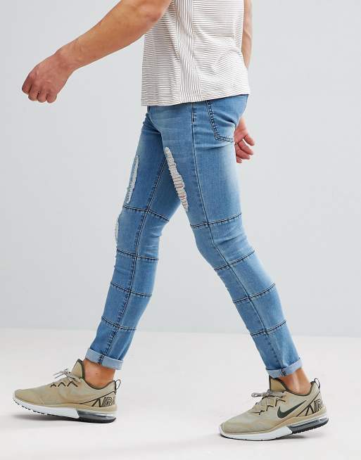 boohooMAN - Jean skinny avec empiècements et déchirures - Délavage clair, 4 de 4