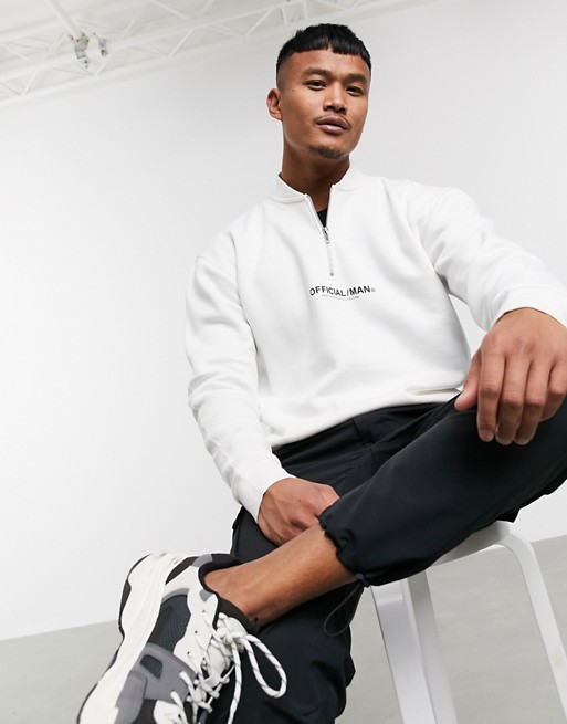 boohooMAN loose fit 1/4 zip sweat in white