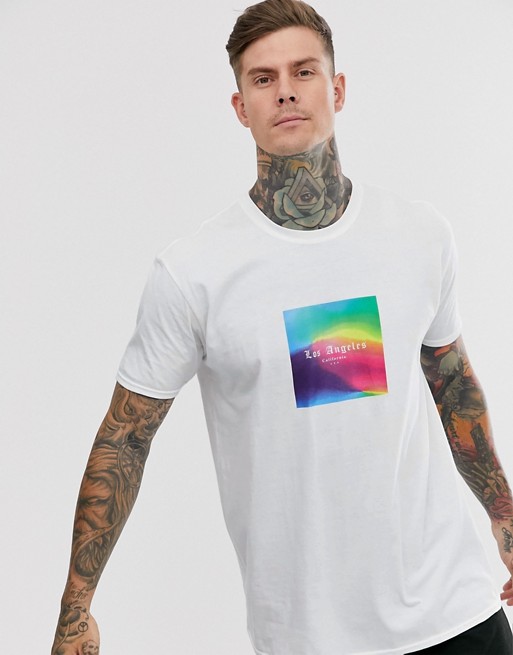 boohooMAN Los Angeles front and back print t-shirt in white