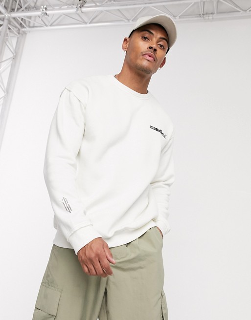 boohooMAN Man Official logo sweat with raw seam in stone