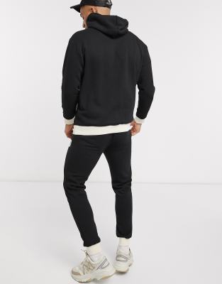 all over man printed hooded tracksuit black