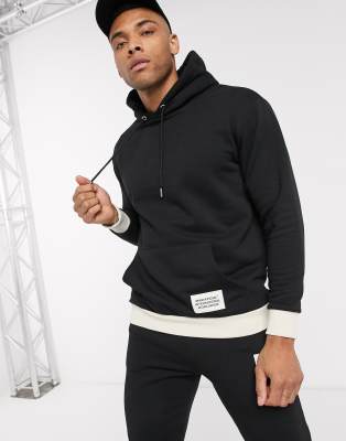 all over man printed hooded tracksuit black