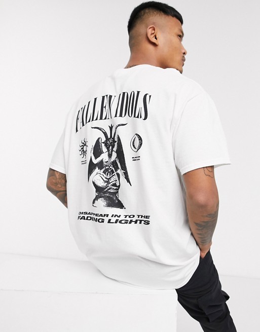 boohooMAN oversized fallen angels front and back print t-shirt in white