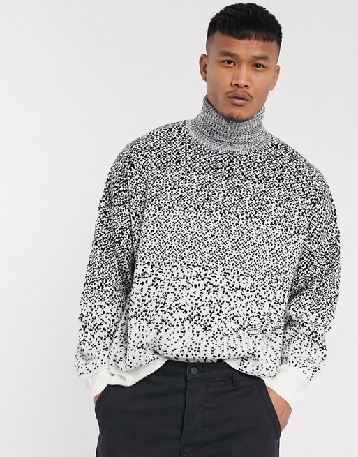 boohooMAN oversized knitted roll neck ombre jumper in white