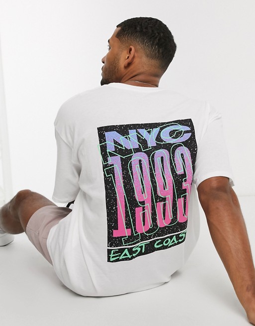 boohooMAN oversized NYC East Coast back print t-shirt in white