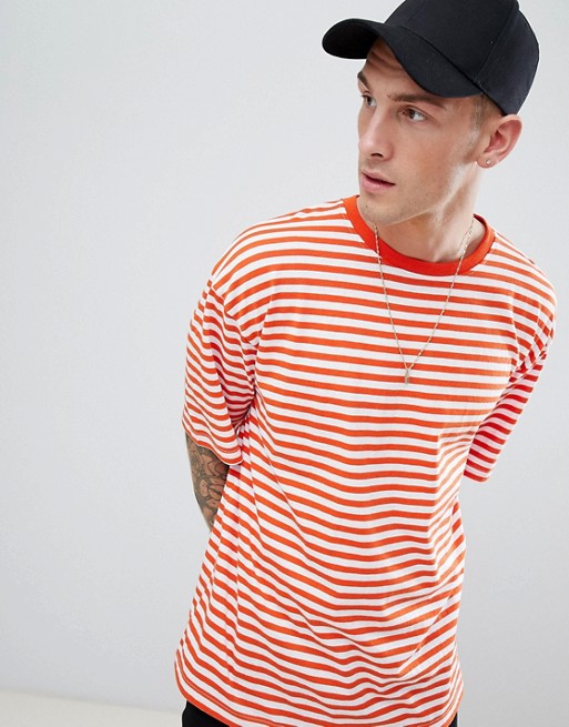 boohooMAN oversized t-shirt in orange stripe