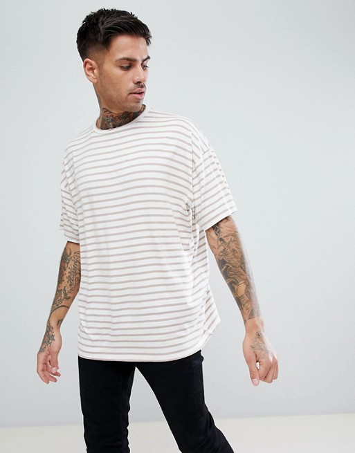 boohooMAN Oversized T-Shirt In White Stripe | ASOS