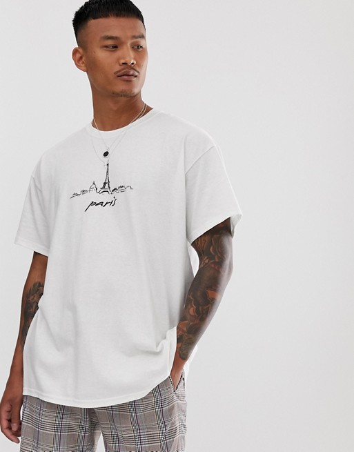boohooMAN oversized t-shirt with Paris print in white