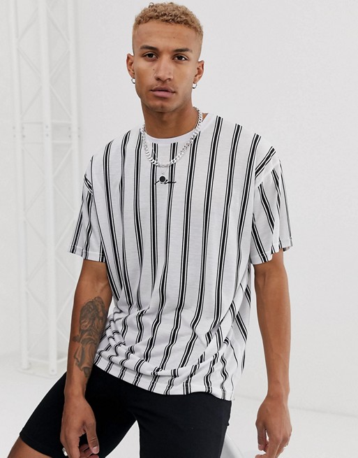 boohooMAN oversized t-shirt with vertical stripe in white