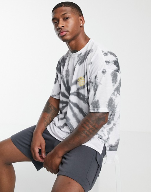 boohooMAN oversized tie dye t-shirt with faux layer in grey