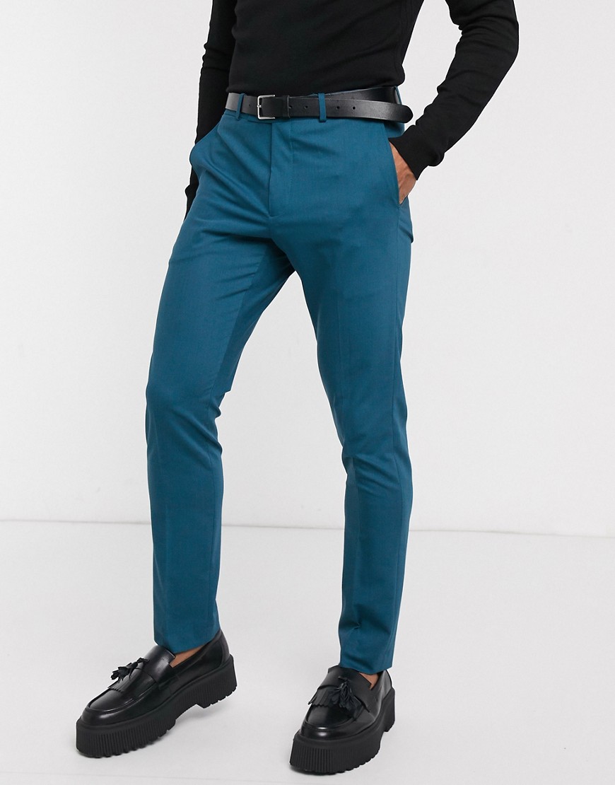 boohooMAN - Pantaloni da abito skinny verde-azzurri-Blu