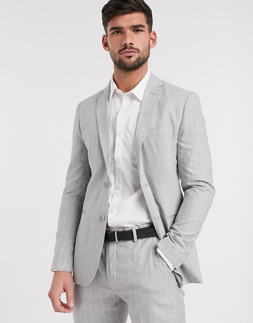 boohooMAN pinstripe skinny fit suit jacket in grey