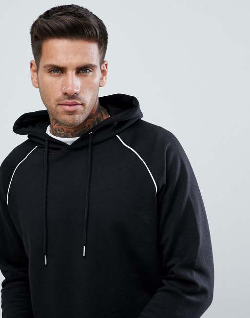 boohooMAN - Raglan hoodie met biezen in zwart, 3 van 4