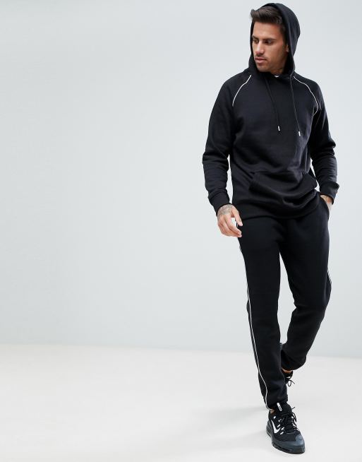 boohooMAN - Raglan hoodie met biezen in zwart, 4 van 4