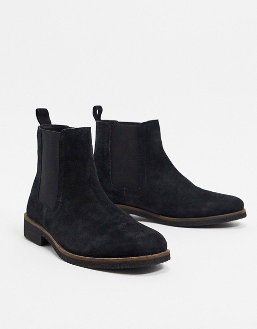 boohooMAN real suede chelsea boot in black