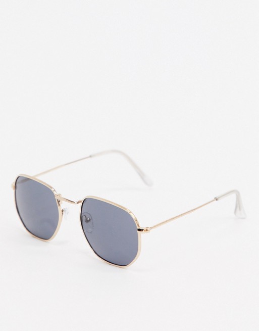 boohooMAN round sunglasses with gold frames