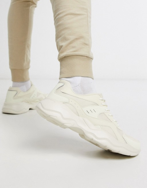 boohooMAN reflective detail chunky trainer in beige