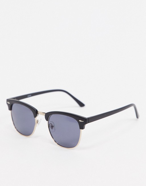 boohooMAN retro sunglasses in matte black