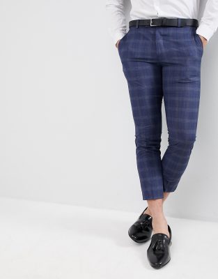 navy check skinny trousers