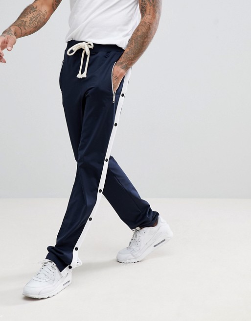 boohooMAN Skinny Fit Joggers With Poppers In Navy