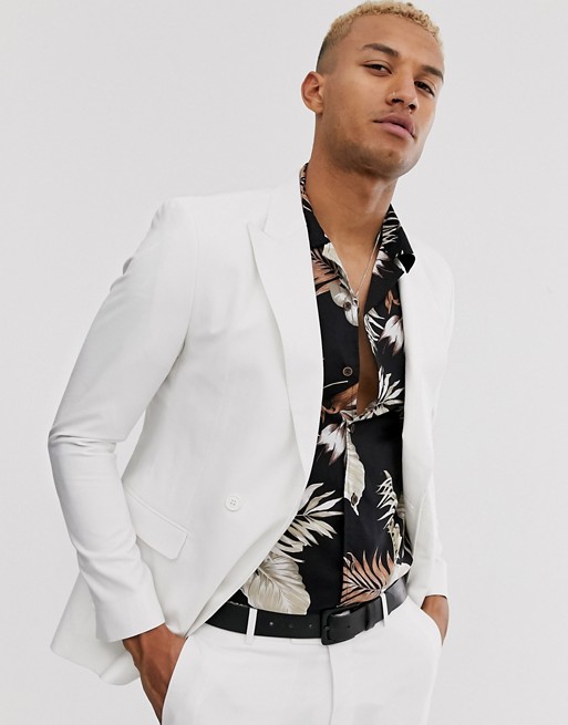 boohooMAN skinny fit suit jacket in white