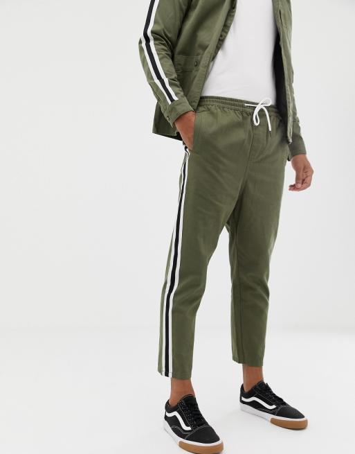 boohooMAN smart sweatpants two-piece in khaki with side stripe | ASOS