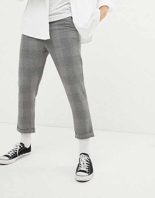 boohooMAN smart trousers in grey dogtooth