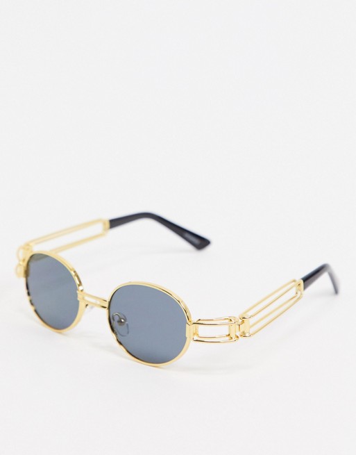 boohooMAN smooth lens oversized aviator sunglasses in gold