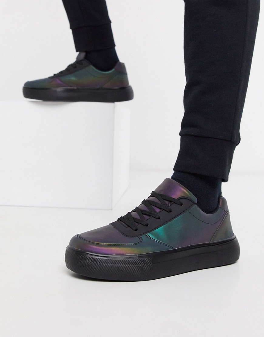 boohooMAN - Sneakers stringate nero iridescente-Multicolore