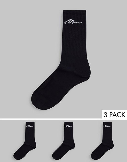BoohooMAN socks with mancript in black