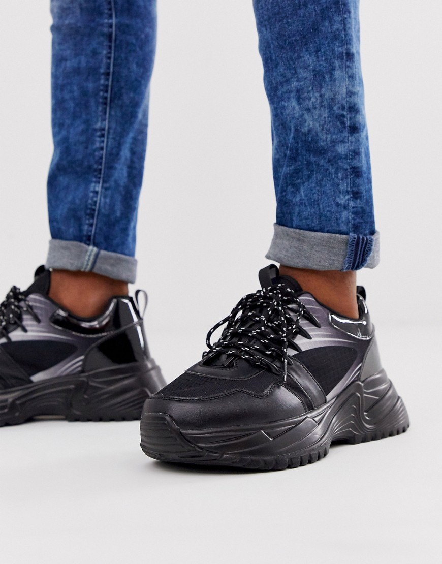 BoohooMAN - Soul - Sneakers nere con suola spessa e dettagli stampati-Nero