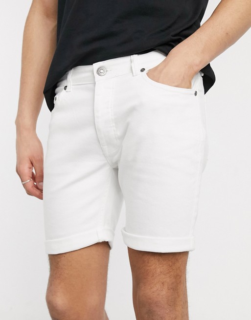 boohooMAN stretch skinny fit white denim shorts