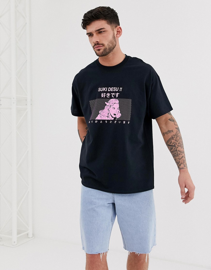 BoohooMAN - Suki - T-shirt oversize nera stampata-Nero
