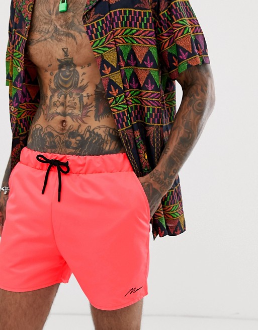 boohooMAN swimshorts in neon pink