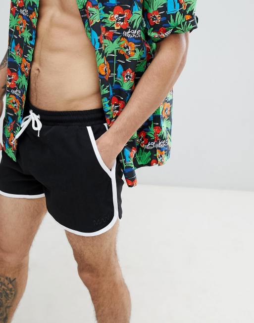 boohooMAN Swimshorts With Man Embroidery In Black ASOS