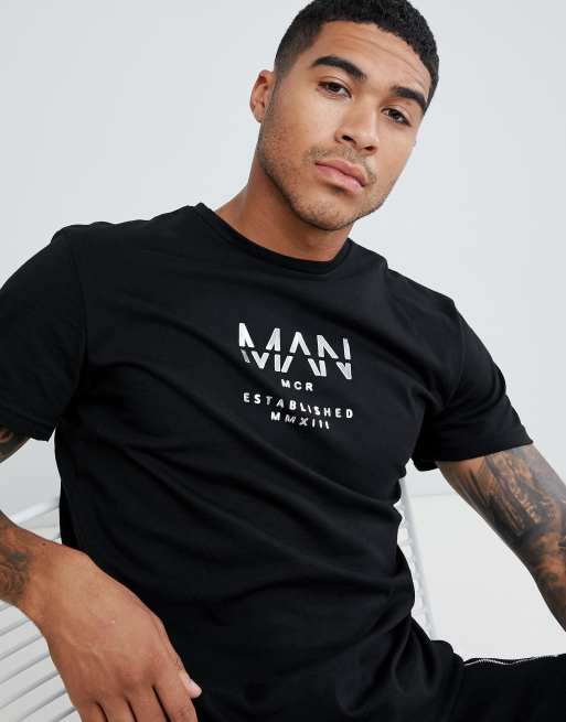 boohooMAN Tshirt à imprimé métallisé Noir ASOS