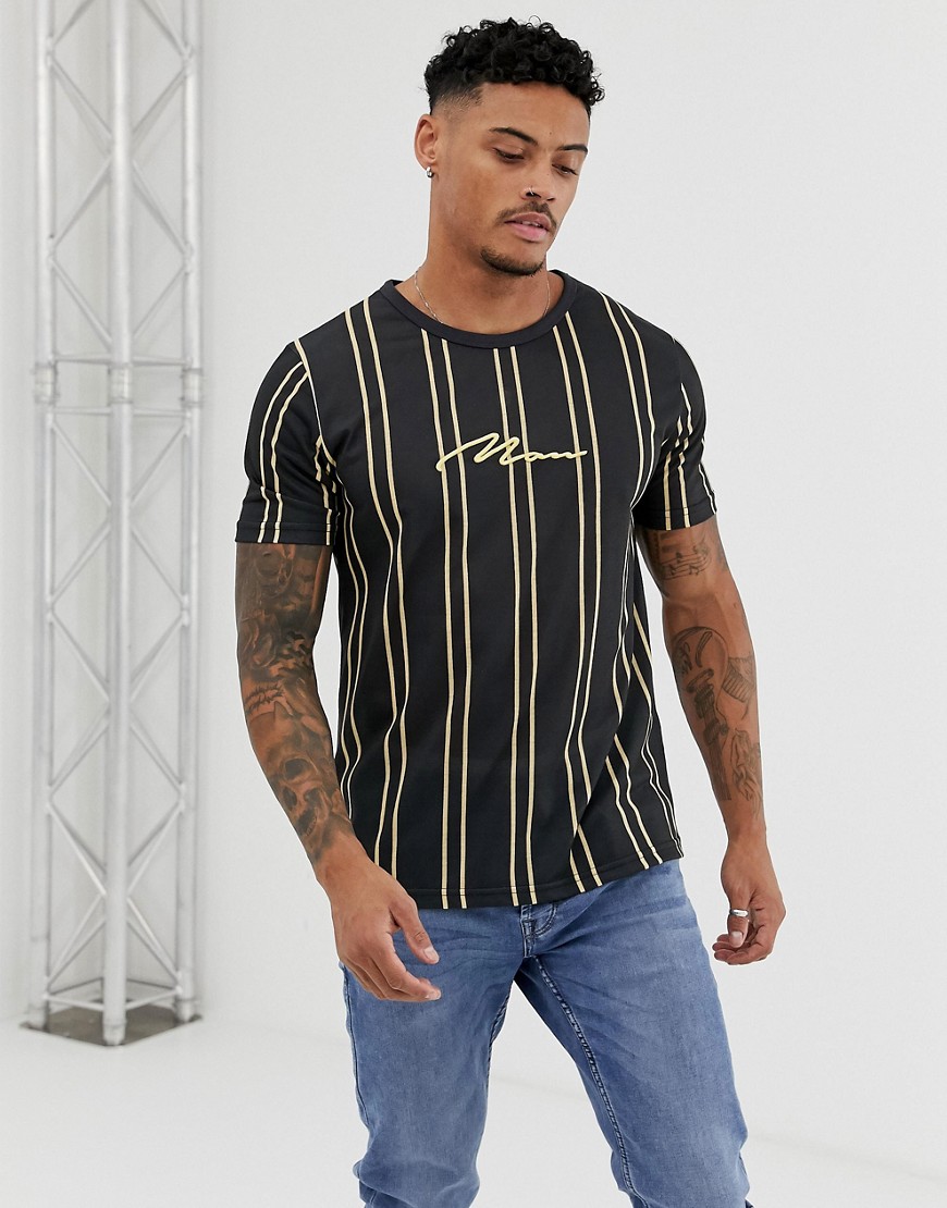 boohooMAN - T-shirt con righe verticali nera-Nero