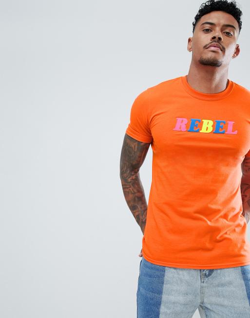 boohooMAN TShirt mit RebelDruck in Orange ASOS
