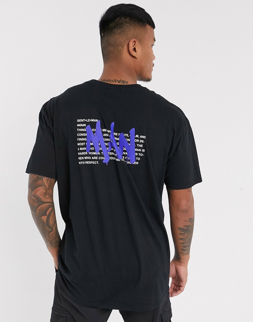 boohooMAN - T-shirt oversize con scritta man sul retro nera-Nero