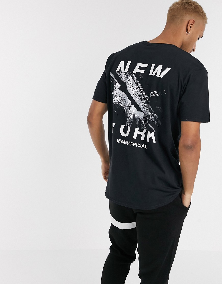 boohooMAN - T-shirt oversize nera con scritta New York-Nero