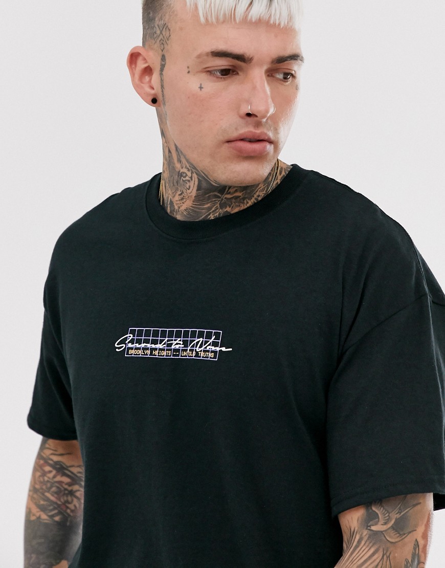 BoohooMAN - T-shirt oversize nera con stampa NYC sul retro-Nero
