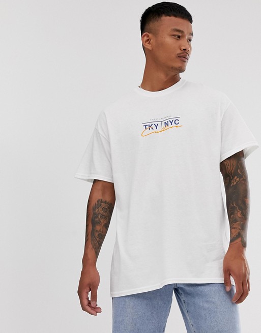 boohooMAN t-shirt with NYC print in light blue