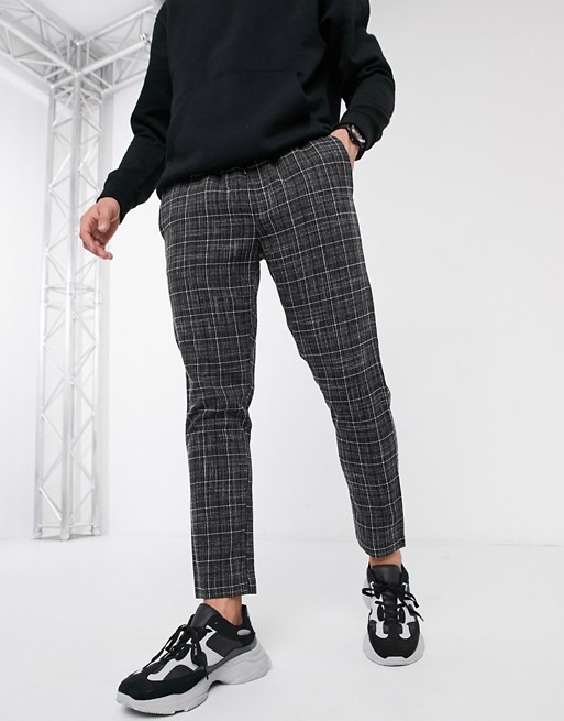 boohooMAN textured check smart cropped jogger in grey