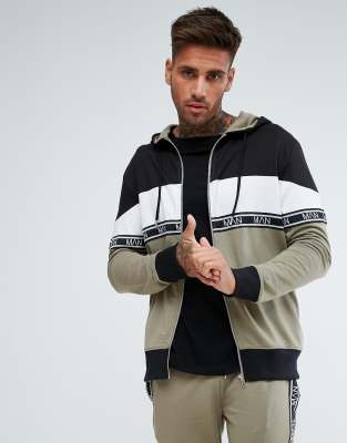boohooMAN Track Jacket With Block Detail In Khaki