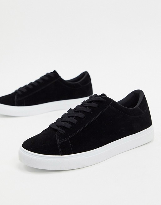 boohooMAN velvet lace up trainer in black