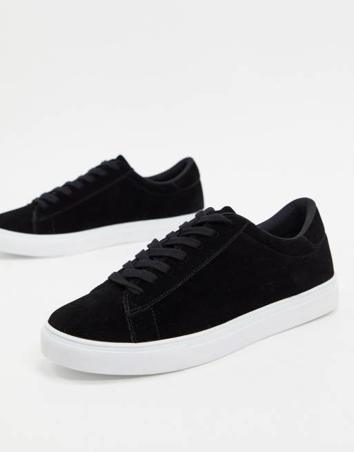 boohooMAN velvet lace up trainer in black | ASOS