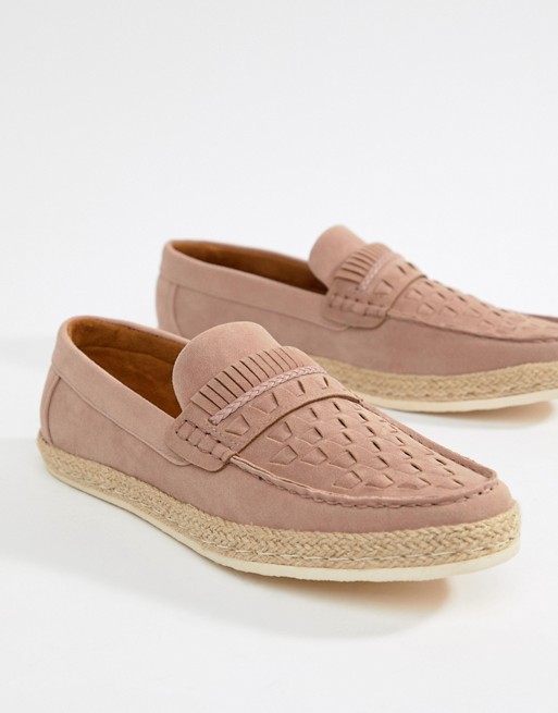 boohooMAN weave loafers in pink