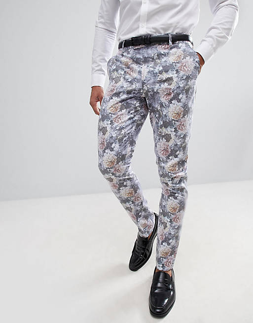 boohooMAN Wedding Skinny Fit Suit Pants With Floral Print In Multi | ASOS